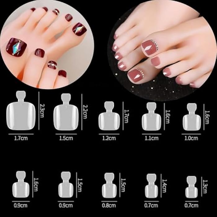 240pc Toenail False Nails Full Cover Artificial Natural Square Toe Nails Acrylic Nail Tips 10 Size French Style for Women Girls Salon Nail Art DIY (Natural) - Image 2